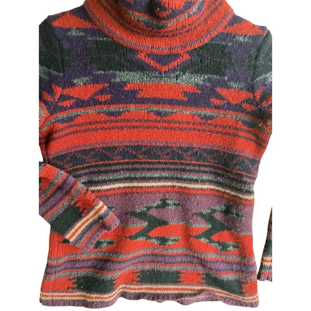 Fabulous Ralph Lauren 100% Lana Wool Aztec print turtle neck sweater M